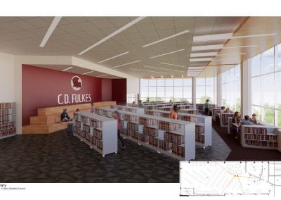 Artistic rendition of proposed CD Fulkes middle school - Library